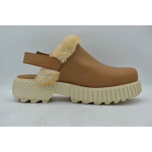 Sorel Womens 10.5 ONA AVE Tawny Buff Leather Faux Fur Ankle Strap Mules Shoes - Picture 6 of 13